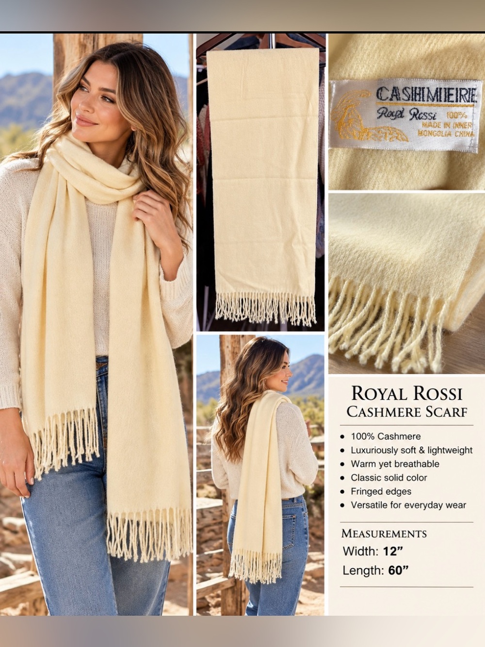 Women's Cashmere Scarf - butter yellow